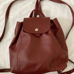 Longchamp Extra Small Le Pliage Leather 2ways(Backpack/Shoulder)Bag Red - NWOT